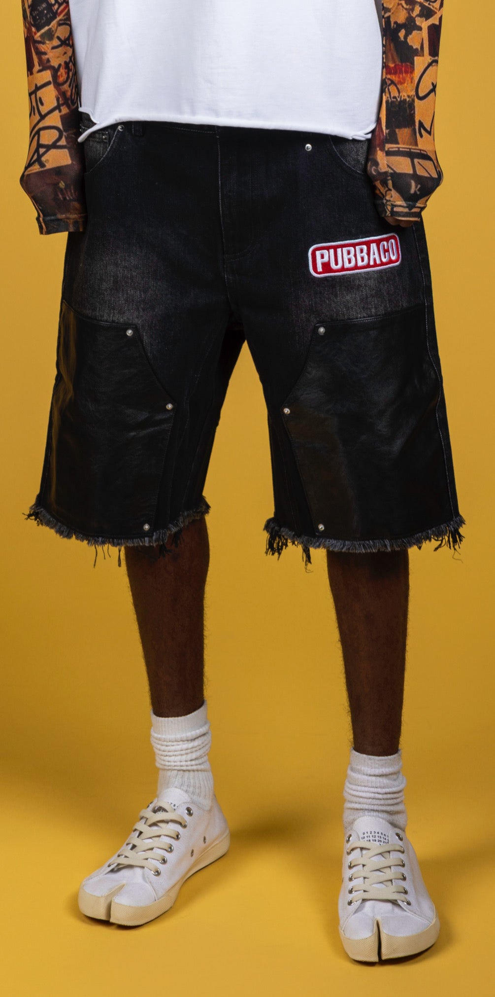 PUBBACO ROCKOUT DENIM SHORTS WITH LEATHER